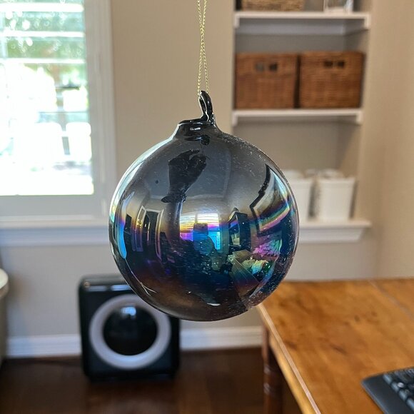 Hand Blown Artisan Multi Color Swirl Large Glass Christmas Ornament 5" - Picture 2 of 3